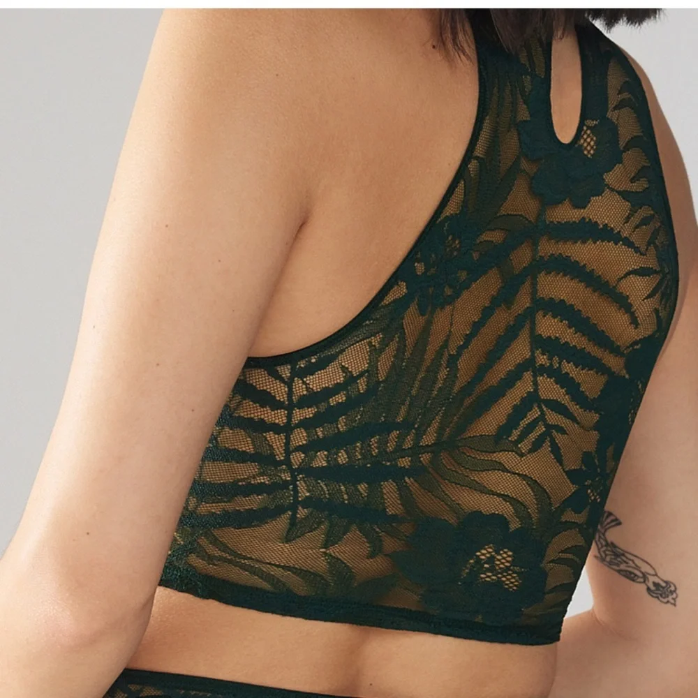 Savage X Fenty Forest Green Lace High Neck Cutout Bralette - Picture 2 of 6